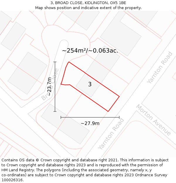 3, BROAD CLOSE, KIDLINGTON, OX5 1BE: Plot and title map