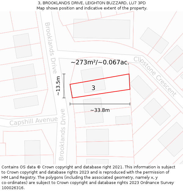 3, BROOKLANDS DRIVE, LEIGHTON BUZZARD, LU7 3PD: Plot and title map
