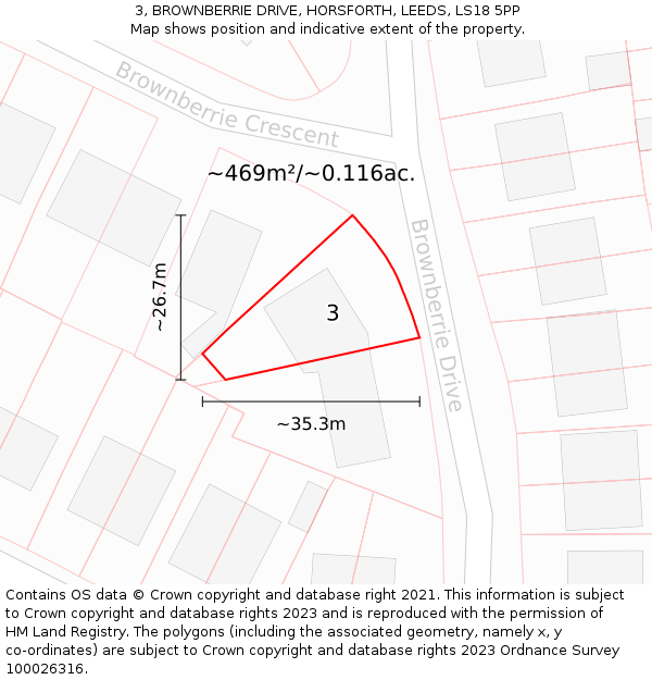 3, BROWNBERRIE DRIVE, HORSFORTH, LEEDS, LS18 5PP: Plot and title map