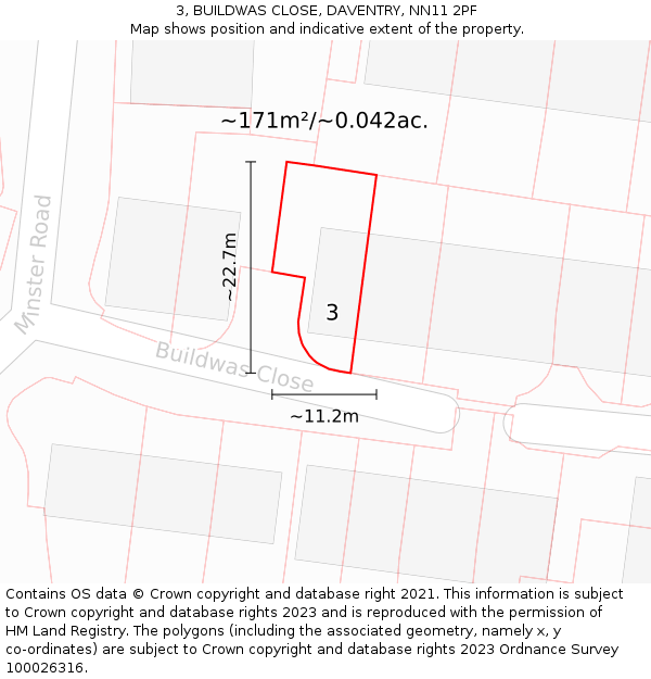 3, BUILDWAS CLOSE, DAVENTRY, NN11 2PF: Plot and title map
