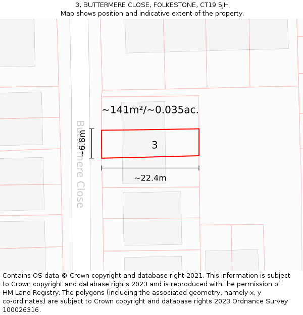 3, BUTTERMERE CLOSE, FOLKESTONE, CT19 5JH: Plot and title map