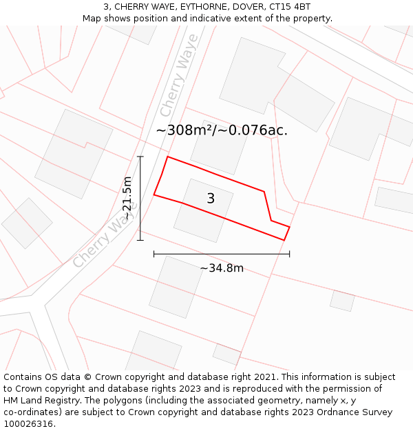 3, CHERRY WAYE, EYTHORNE, DOVER, CT15 4BT: Plot and title map