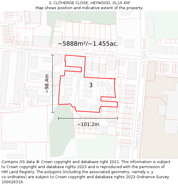3, CLITHEROE CLOSE, HEYWOOD, OL10 4XF: Plot and title map