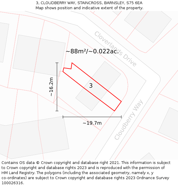 3, CLOUDBERRY WAY, STAINCROSS, BARNSLEY, S75 6EA: Plot and title map