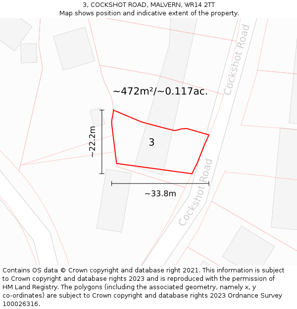 3, COCKSHOT ROAD, MALVERN, WR14 2TT: Plot and title map