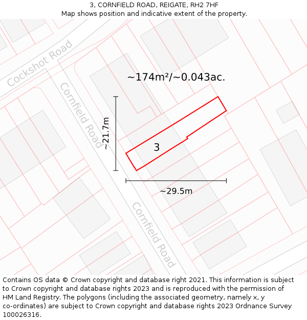 3, CORNFIELD ROAD, REIGATE, RH2 7HF: Plot and title map