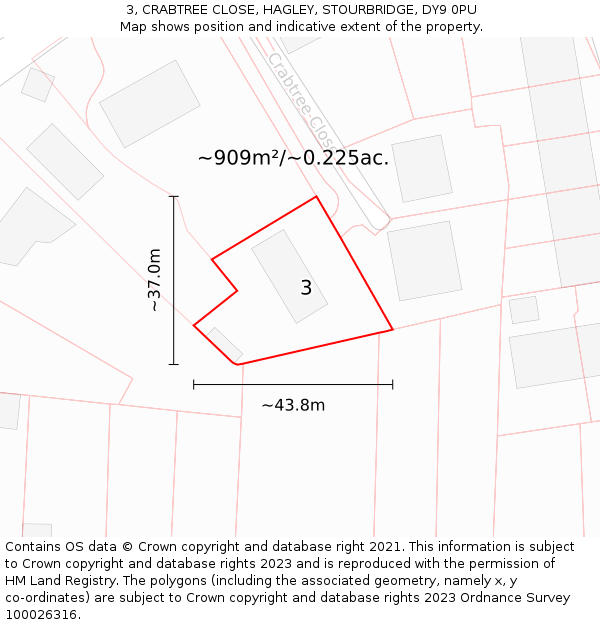 3, CRABTREE CLOSE, HAGLEY, STOURBRIDGE, DY9 0PU: Plot and title map