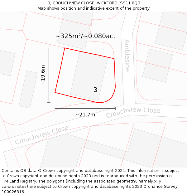 3, CROUCHVIEW CLOSE, WICKFORD, SS11 8QB: Plot and title map