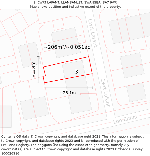 3, CWRT LAFANT, LLANSAMLET, SWANSEA, SA7 9WR: Plot and title map