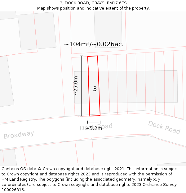 3, DOCK ROAD, GRAYS, RM17 6ES: Plot and title map