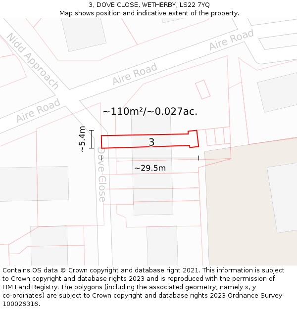3, DOVE CLOSE, WETHERBY, LS22 7YQ: Plot and title map