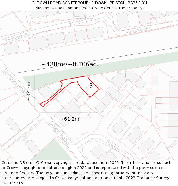 3, DOWN ROAD, WINTERBOURNE DOWN, BRISTOL, BS36 1BN: Plot and title map