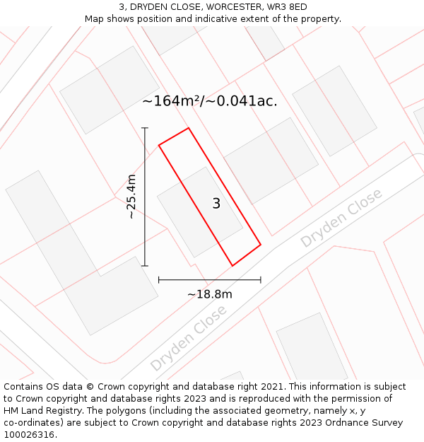 3, DRYDEN CLOSE, WORCESTER, WR3 8ED: Plot and title map