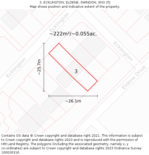 3, ECKLINGTON, ELDENE, SWINDON, SN3 3TJ: Plot and title map