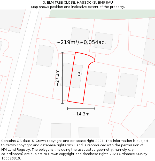 3, ELM TREE CLOSE, HASSOCKS, BN6 8AU: Plot and title map