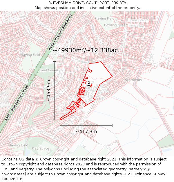 3, EVESHAM DRIVE, SOUTHPORT, PR9 8TA: Plot and title map