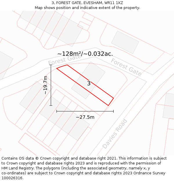 3, FOREST GATE, EVESHAM, WR11 1XZ: Plot and title map