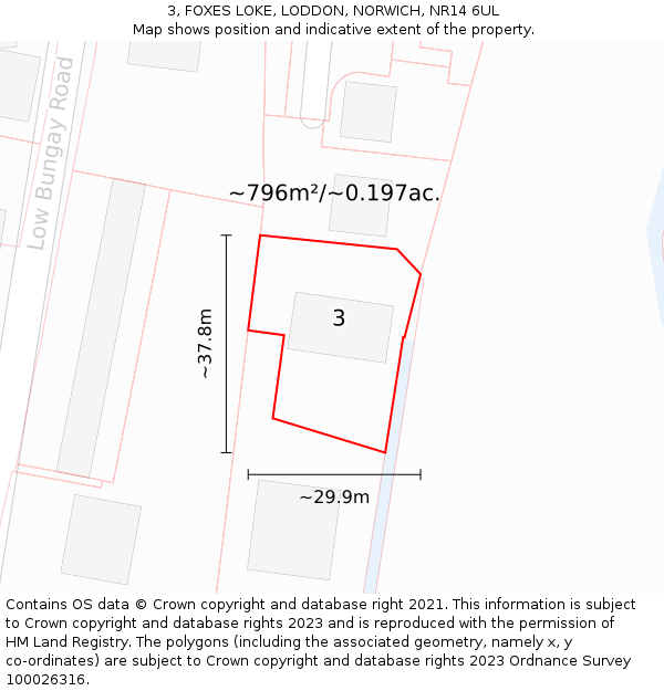 3, FOXES LOKE, LODDON, NORWICH, NR14 6UL: Plot and title map