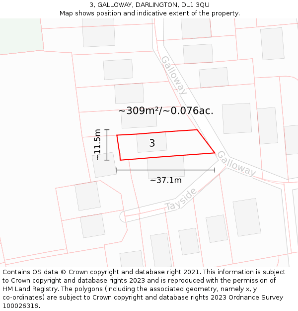 3, GALLOWAY, DARLINGTON, DL1 3QU: Plot and title map