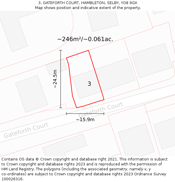 3, GATEFORTH COURT, HAMBLETON, SELBY, YO8 9GX: Plot and title map