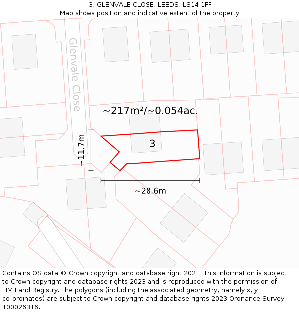 3, GLENVALE CLOSE, LEEDS, LS14 1FF: Plot and title map