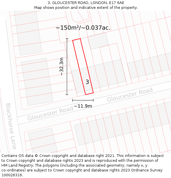 3, GLOUCESTER ROAD, LONDON, E17 6AE: Plot and title map