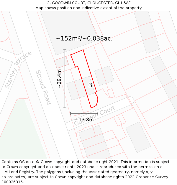 3, GOODWIN COURT, GLOUCESTER, GL1 5AF: Plot and title map