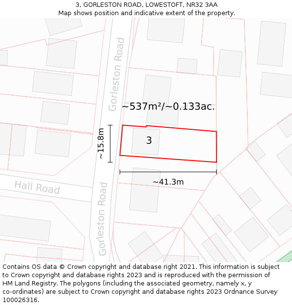 3, GORLESTON ROAD, LOWESTOFT, NR32 3AA: Plot and title map
