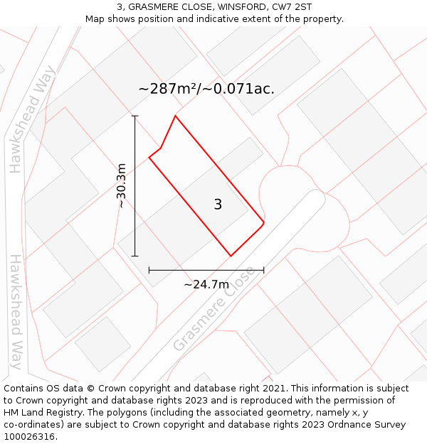 3, GRASMERE CLOSE, WINSFORD, CW7 2ST: Plot and title map