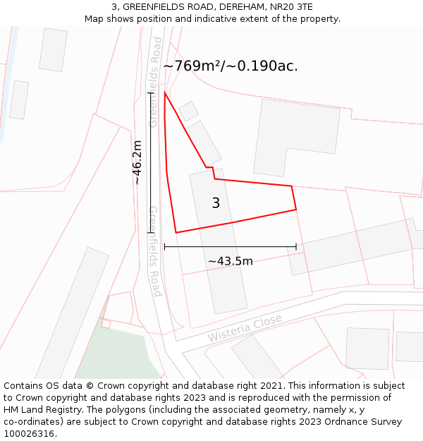 3, GREENFIELDS ROAD, DEREHAM, NR20 3TE: Plot and title map