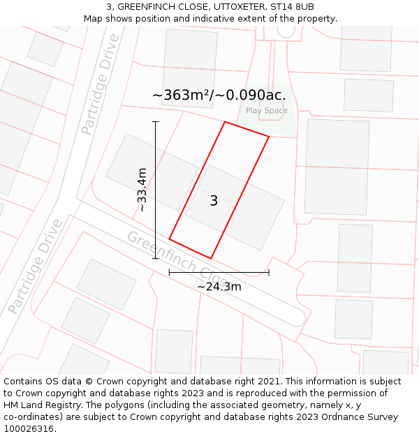 3, GREENFINCH CLOSE, UTTOXETER, ST14 8UB: Plot and title map