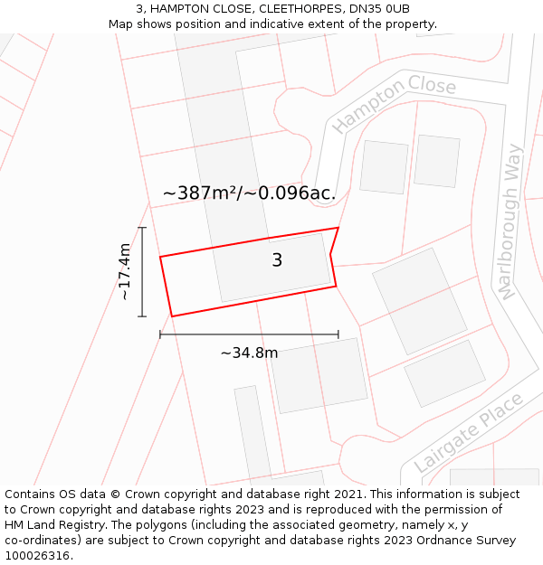 3, HAMPTON CLOSE, CLEETHORPES, DN35 0UB: Plot and title map