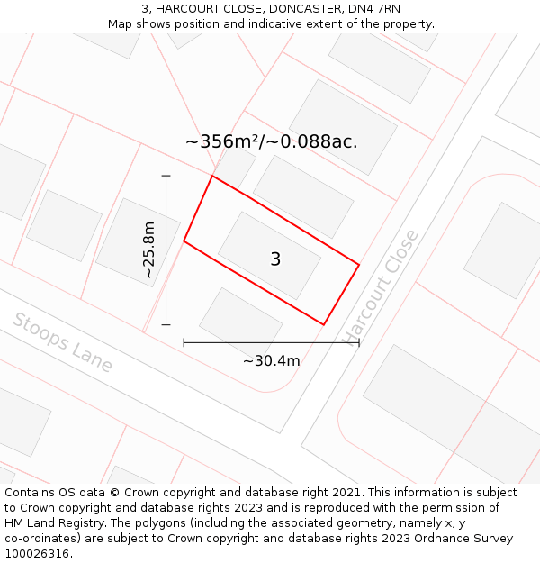 3, HARCOURT CLOSE, DONCASTER, DN4 7RN: Plot and title map