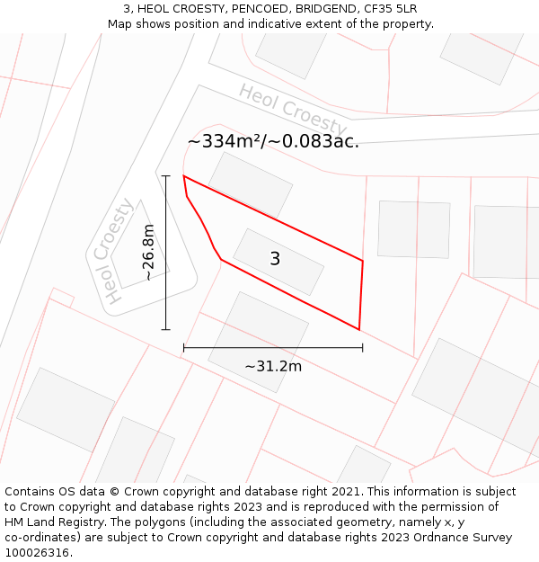3, HEOL CROESTY, PENCOED, BRIDGEND, CF35 5LR: Plot and title map
