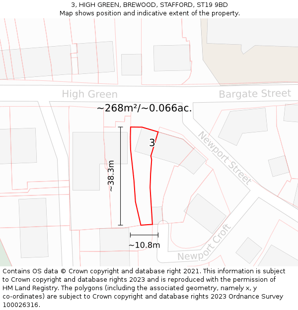 3, HIGH GREEN, BREWOOD, STAFFORD, ST19 9BD: Plot and title map