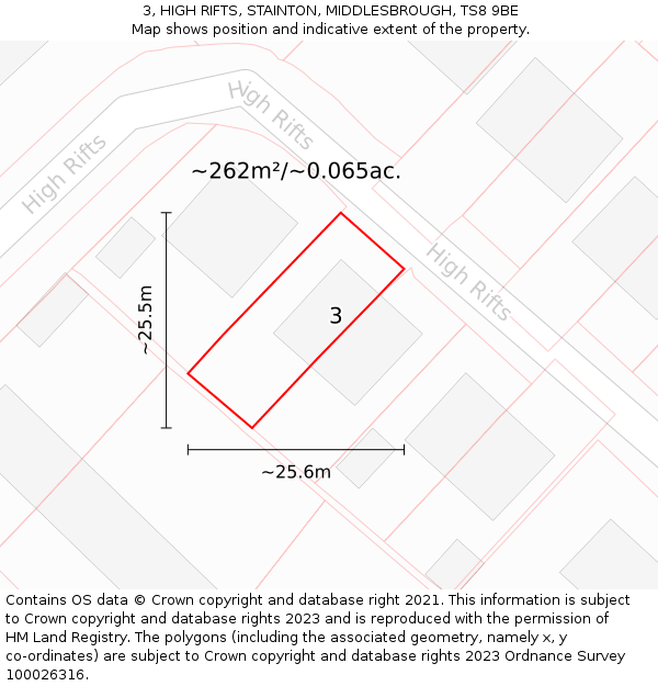 3, HIGH RIFTS, STAINTON, MIDDLESBROUGH, TS8 9BE: Plot and title map
