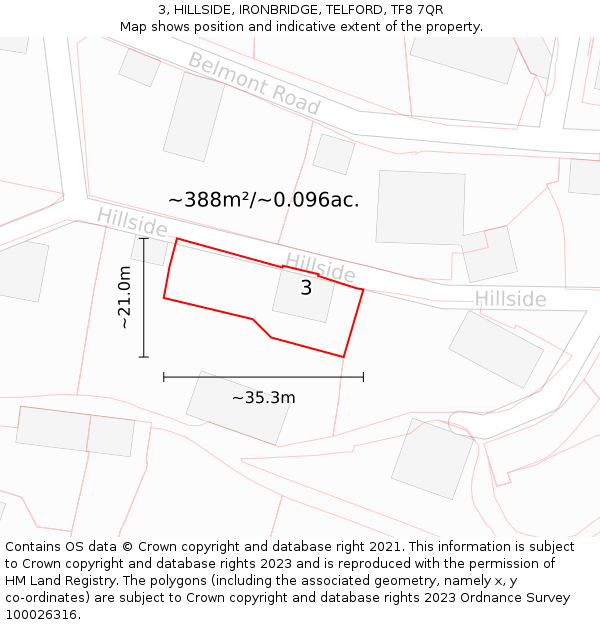 3, HILLSIDE, IRONBRIDGE, TELFORD, TF8 7QR: Plot and title map
