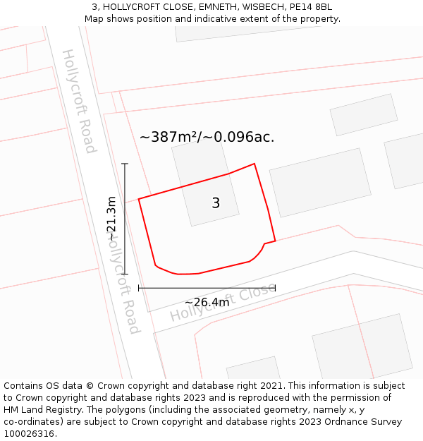 3, HOLLYCROFT CLOSE, EMNETH, WISBECH, PE14 8BL: Plot and title map