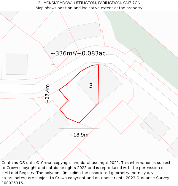 3, JACKSMEADOW, UFFINGTON, FARINGDON, SN7 7GN: Plot and title map