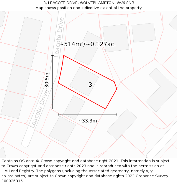 3, LEACOTE DRIVE, WOLVERHAMPTON, WV6 8NB: Plot and title map