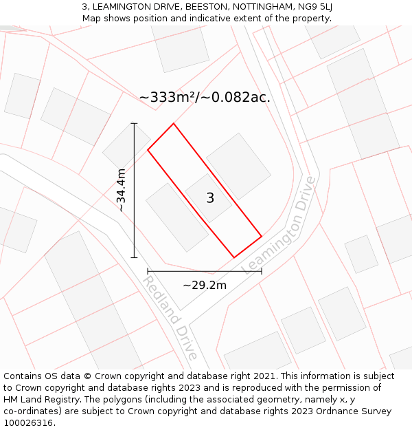 3, LEAMINGTON DRIVE, BEESTON, NOTTINGHAM, NG9 5LJ: Plot and title map