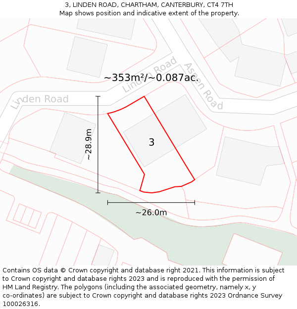 3, LINDEN ROAD, CHARTHAM, CANTERBURY, CT4 7TH: Plot and title map