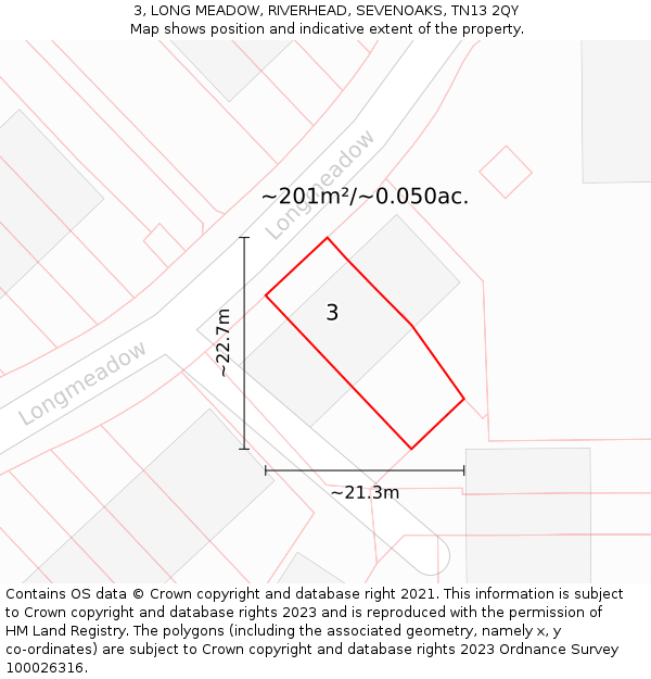 3, LONG MEADOW, RIVERHEAD, SEVENOAKS, TN13 2QY: Plot and title map