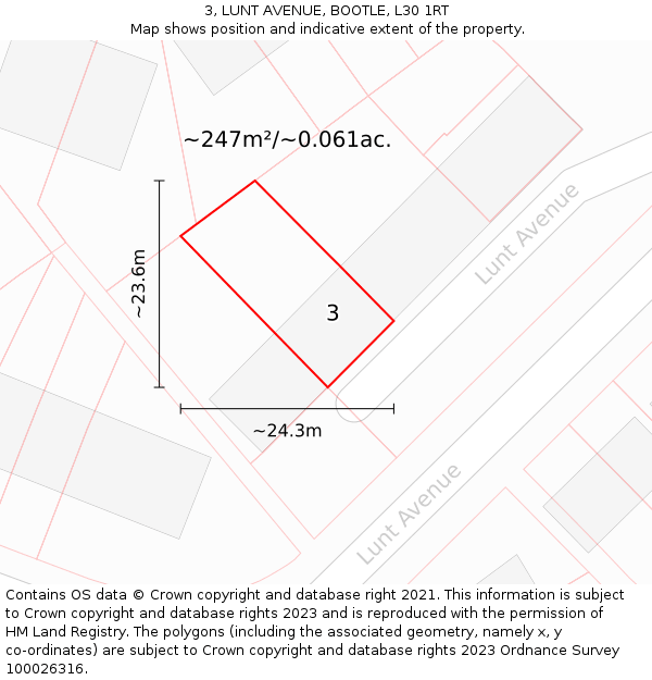 3, LUNT AVENUE, BOOTLE, L30 1RT: Plot and title map