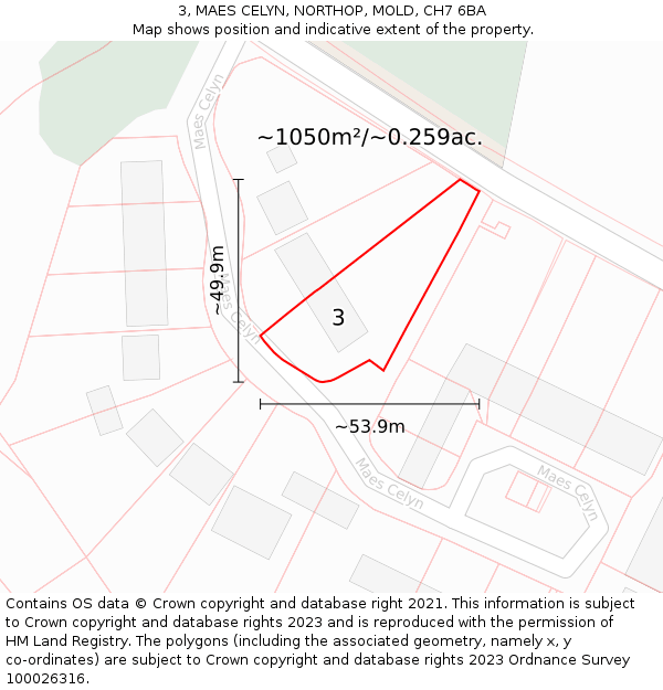3, MAES CELYN, NORTHOP, MOLD, CH7 6BA: Plot and title map