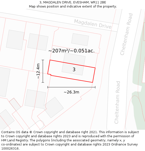 3, MAGDALEN DRIVE, EVESHAM, WR11 2BE: Plot and title map