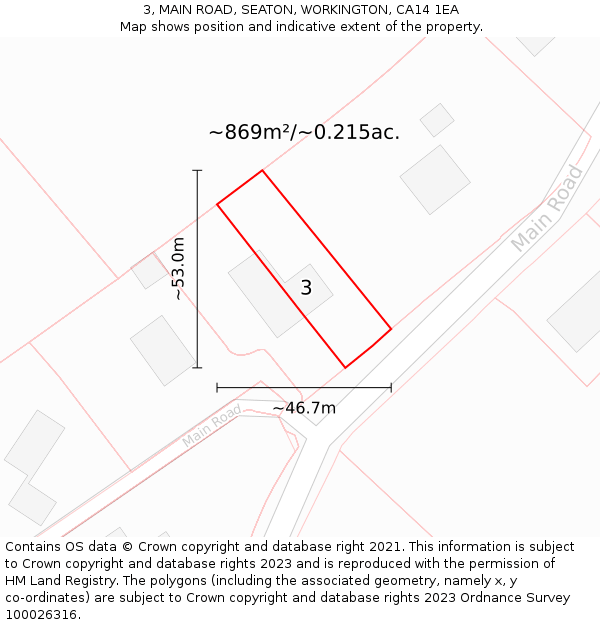 3, MAIN ROAD, SEATON, WORKINGTON, CA14 1EA: Plot and title map
