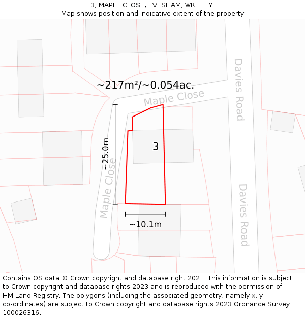3, MAPLE CLOSE, EVESHAM, WR11 1YF: Plot and title map