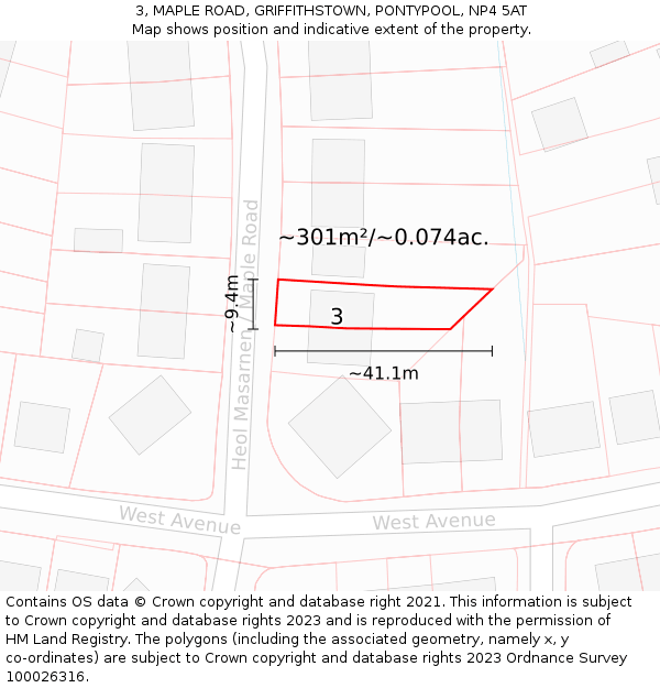 3, MAPLE ROAD, GRIFFITHSTOWN, PONTYPOOL, NP4 5AT: Plot and title map