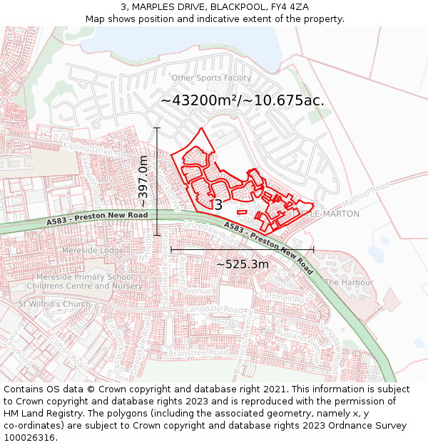 3, MARPLES DRIVE, BLACKPOOL, FY4 4ZA: Plot and title map